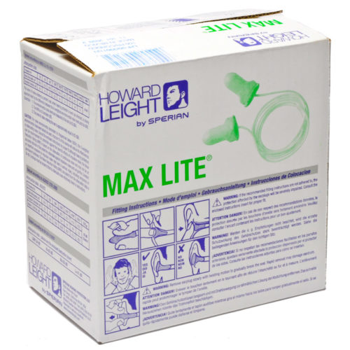 Max Lite Green Earplugs With Cord 100 Pair/box