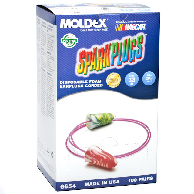 Moldex #6654 Sparkplugs Disposable Ear Plugs With Cord 100 Pair/box